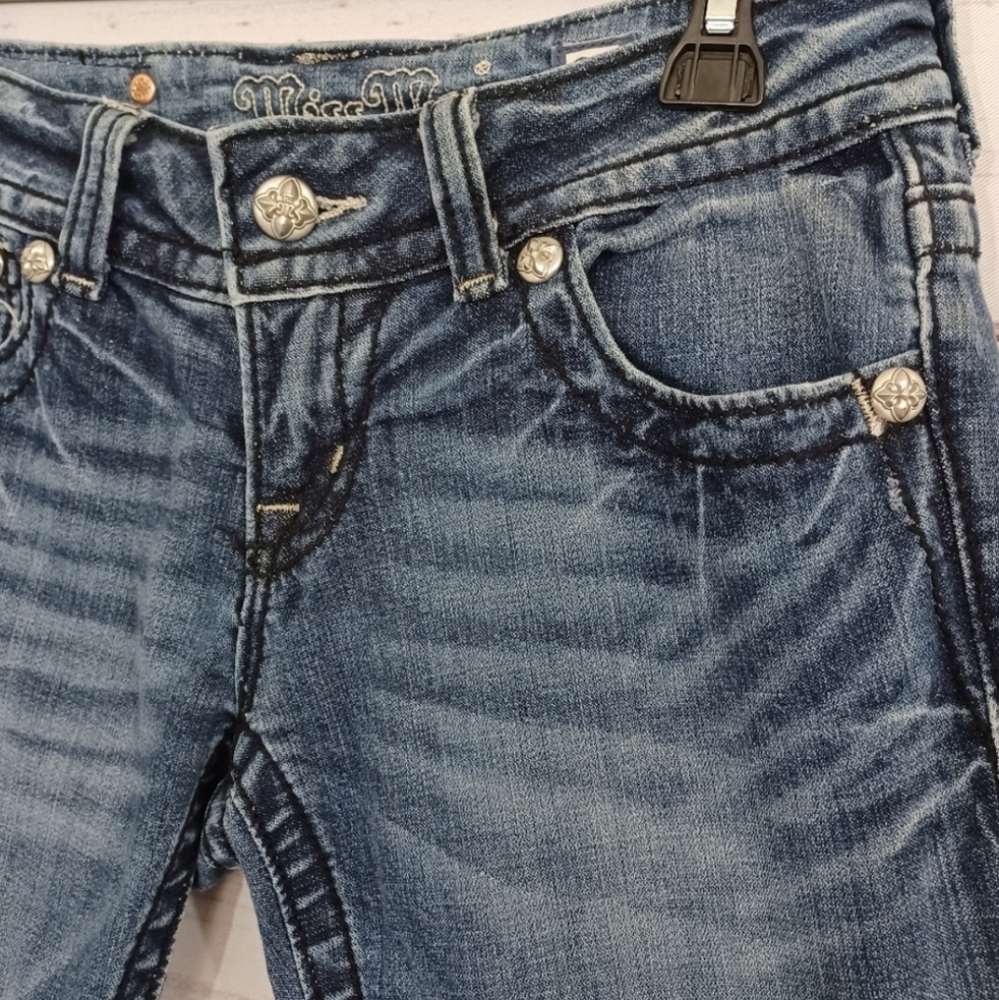 MISS ME Women's Blue Embellished Cropped Low Rise Jeans Capri Pants Size 26 - Picture 5 of 11
